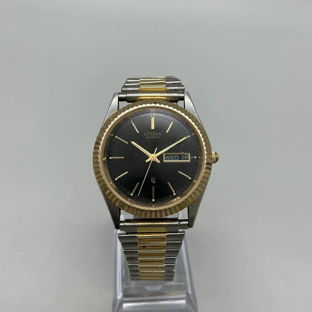 Vintage Citizen 6100 Mens Watch 36mm Day-Date Two Tone Expansion New Battery
